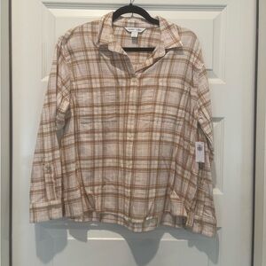 Old Navy Tan Plaid Boyfriend Shirt